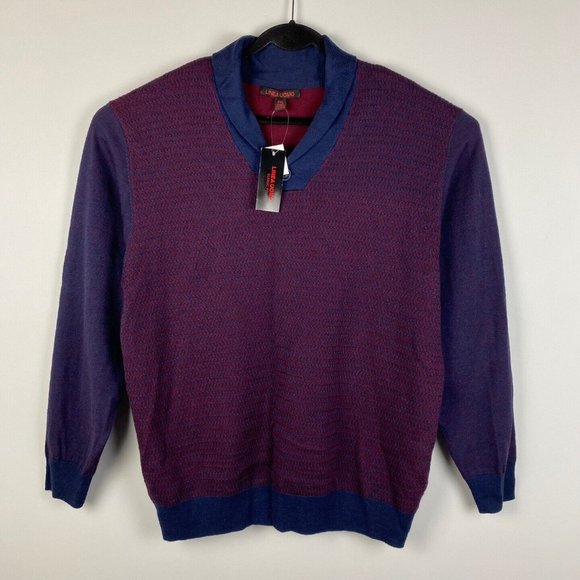 Linea Uomo Men’s Wool Blend Sweater XXL Red Blue Shawl Collar - Picture 1 of 8